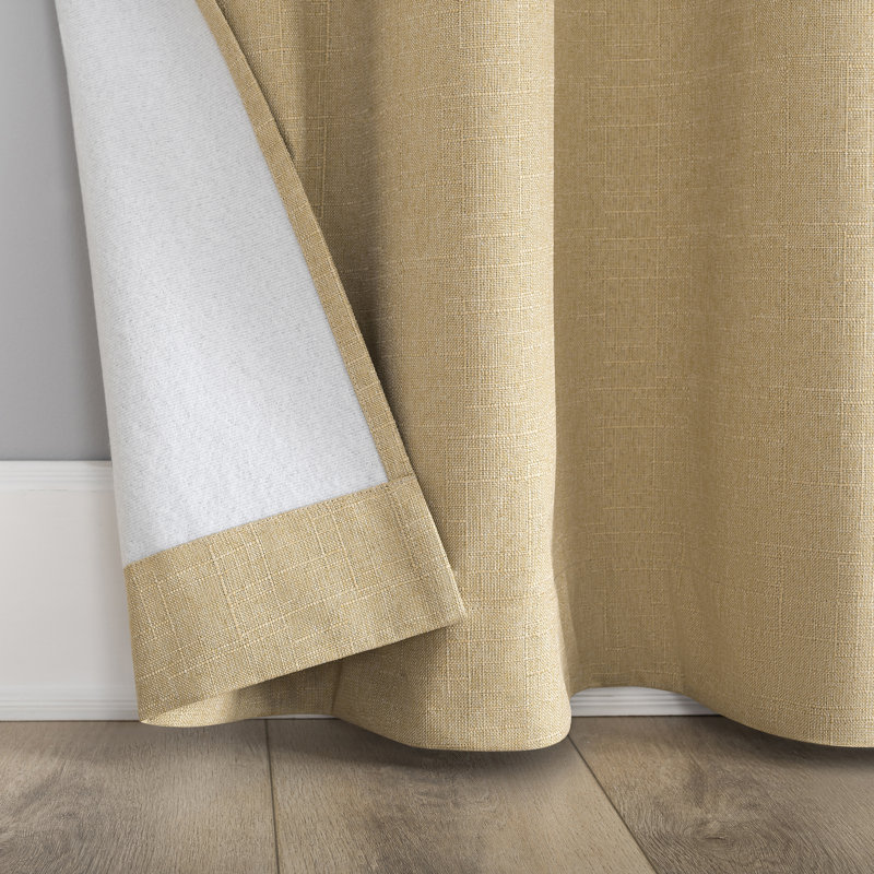 Channing Grid Texture Draft Shield Fleece Insulated 100% Blackout Grommet Curtain Panel, 50" W x 84" H, Soft Gold