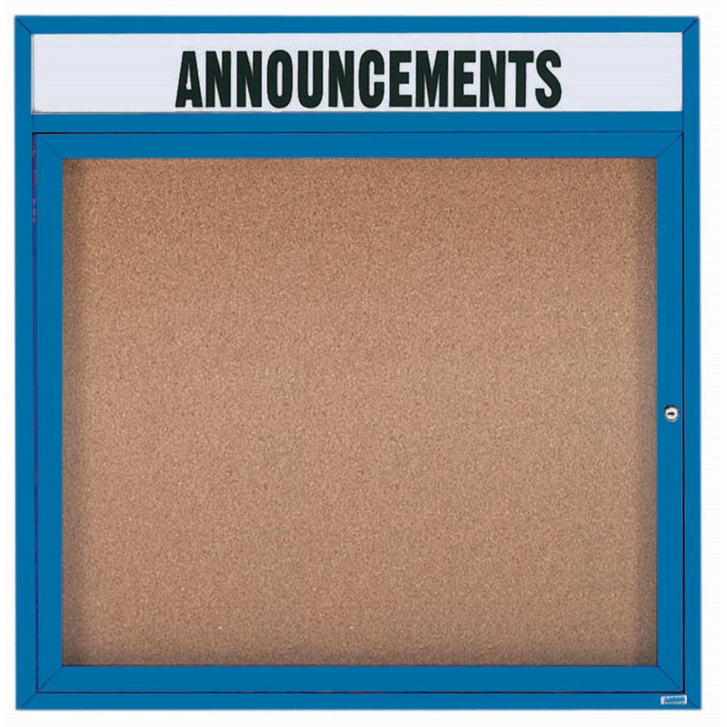 Tableau d'affichage mural illuminé et fermé, Bleu thermolaqué, Un, H 36 po x l 36 po