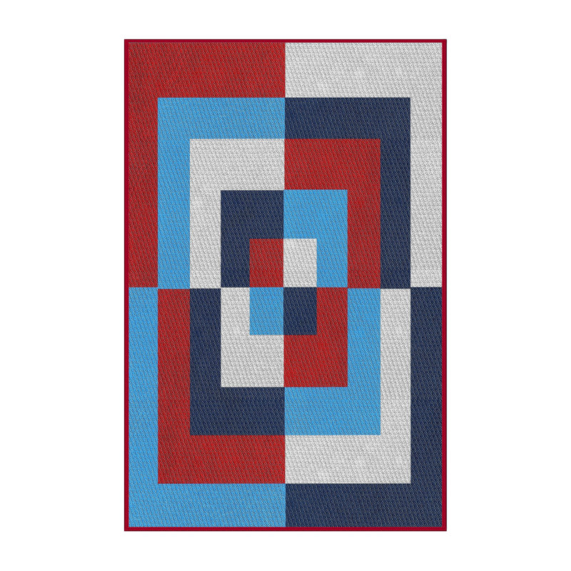 Laine tissée à la machine abstraite et polyester bleu/rouge/gris Tapis décoratif, Rectangle 5 pi x 7 pi