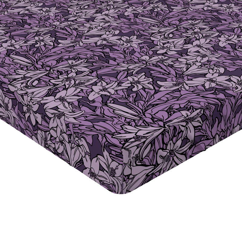 Ensemble de 2 draps-housses Ambesonne, Drap-housse de taille simple, Lilas pâle, aubergine / floral