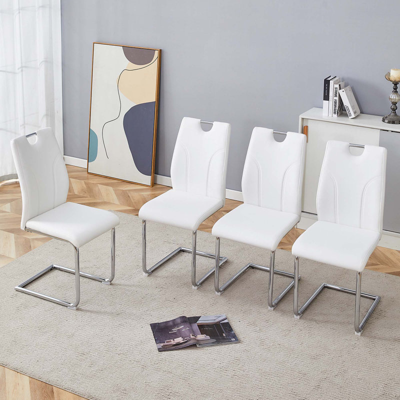 PU Dining Chair Set, Silver, White