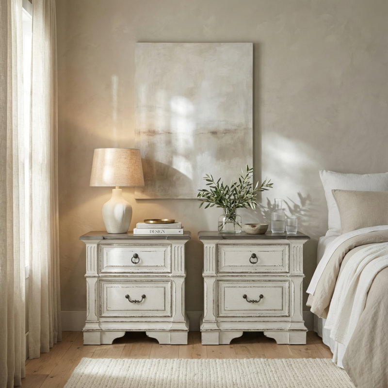 Ensemble de chambre avec grand lit à panneau et deux tables de chevet Exmouth, Grand