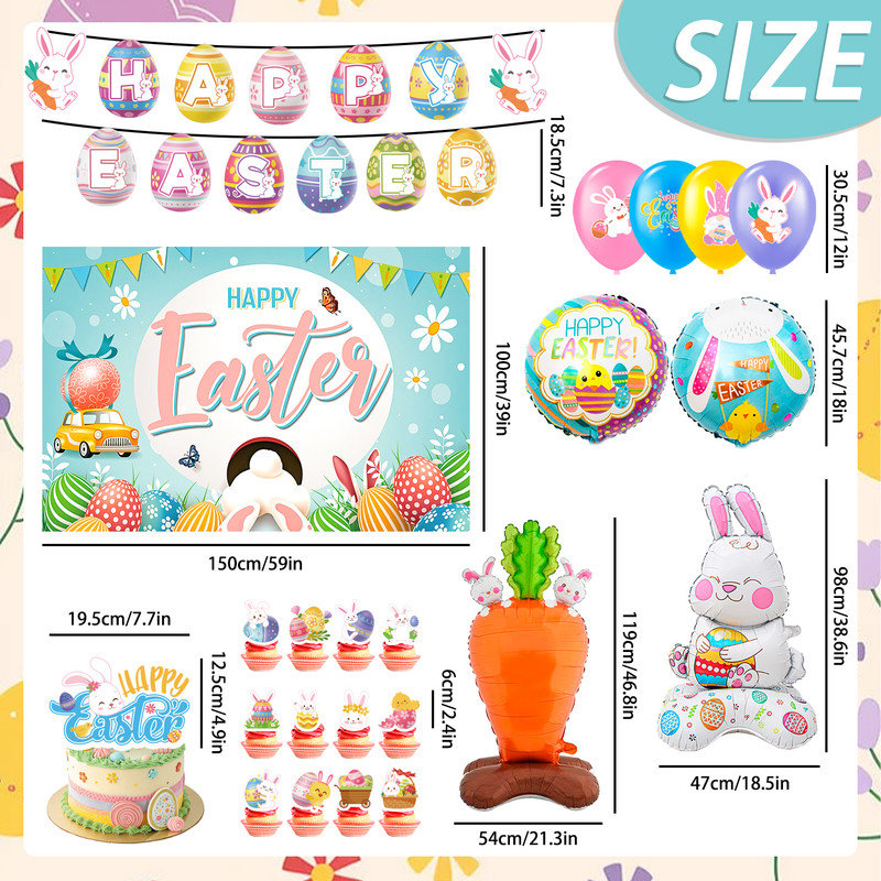 Easter Party Decorations, 51pcs Easter Bunny Decorations Set