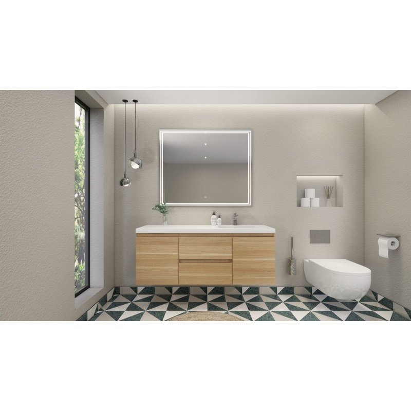 Single Bathroom Vanity with Acrylic Top, White Oak