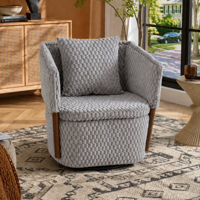 Mid Century Inspired 360 Degree Swivel Storage Accent Chair with Solid Wood Frame Textured Upholstery and Waist Cushion for Living Room Bedroom Readin