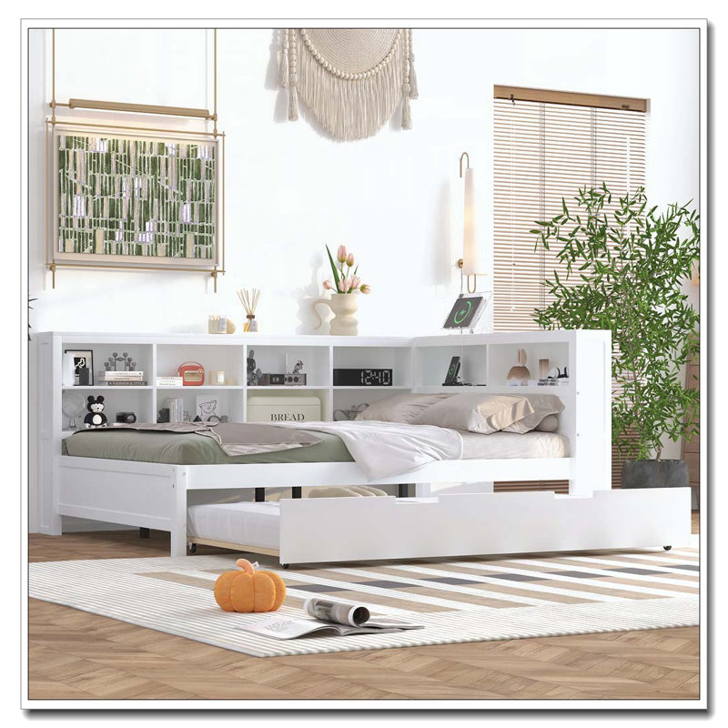 Lit de jour en bois double avec lit gigogne simple
