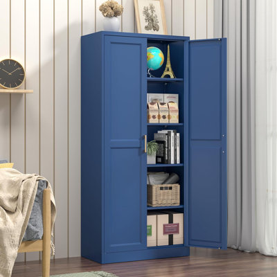 Armoire de cuisine bleue de 70,8 po de hauteur avec portes et tablettes réglables pour le salon, la chambre à coucher et la salle à manger, l 15,8 po x l 31,5 po x H 70,8 po