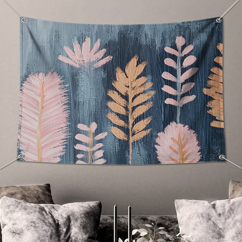Tapisserie murale feuilles - décoration murale florale, H 68 po x l 80 po avec 4 œillets