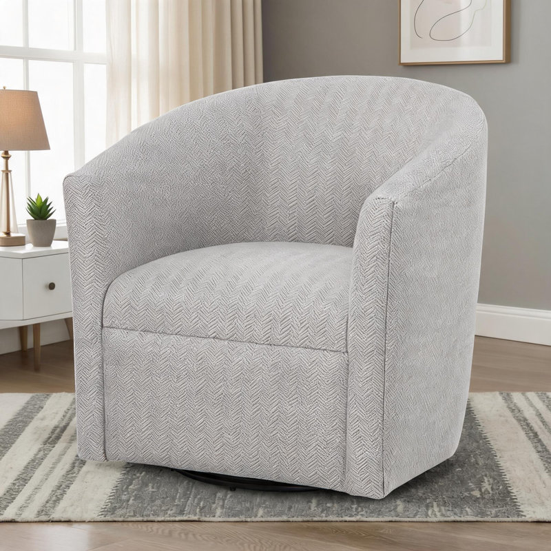 Fauteuil demi-tonneau pivotant en polyester beige à chevrons 360 pour le salon et la chambre à coucher, Beige