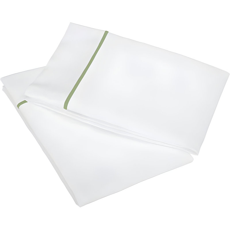 400TC Single Embroidery Cotton Sateen Pillowcases (Set Of 2), White/Sage