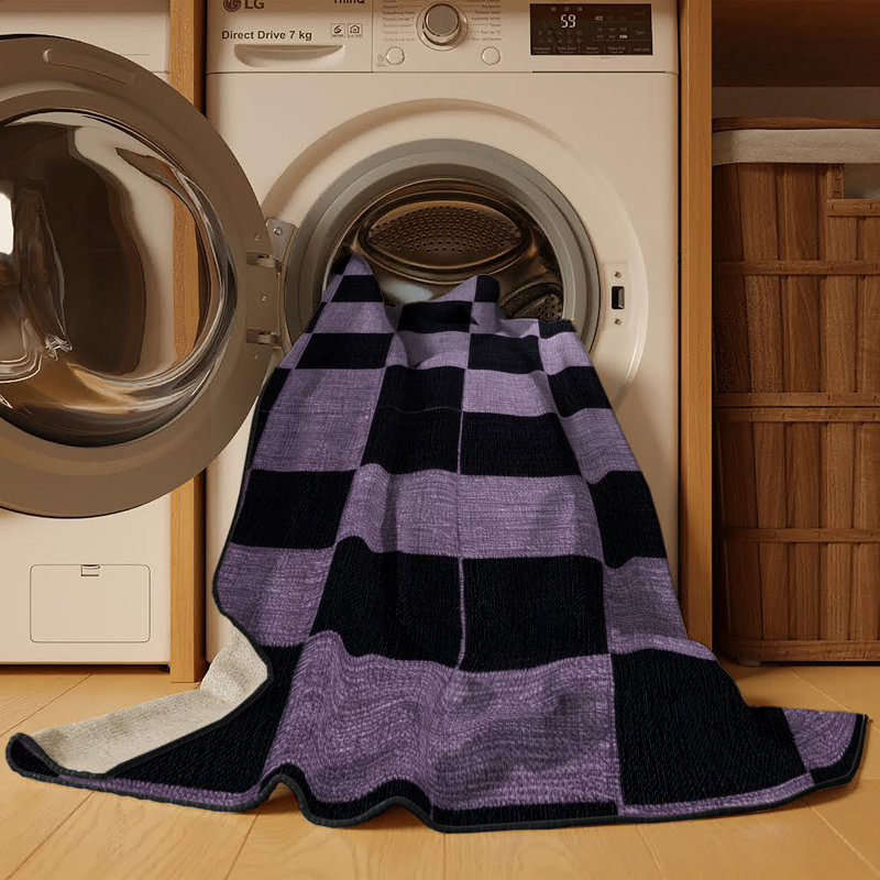 Tapis gris à carreaux lavable à la machine, Carré 3 pi