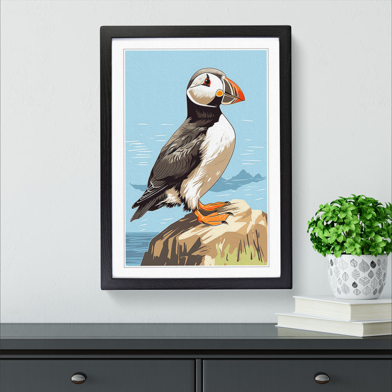 Puffin Line - Single Picture Frame Print on Wood, 34cm H x 25cm W x 2cm D, Black