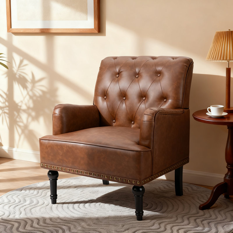 Annalese 28.5'' Wide Modern Leather Armchair, Brown