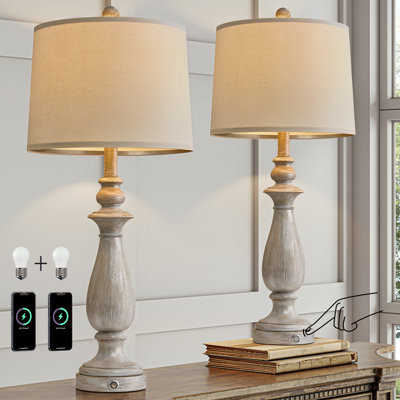 Crestshire Farmhouse 3-way Dimmable Touch Control Table Lamp With USB Charging Ports, 2 Bulbs Included -  Ophelia & Co., F16755E5C92F45A49154953E51394322