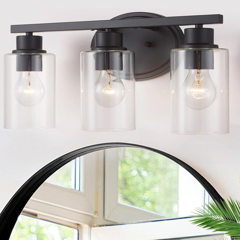 Modern Matte Black Bathroom Vanity Light Fixture With Clear Glass Shades, Rustproof Wall Mounted Lighting For Bathroom, Hallway, Kitchen, And More