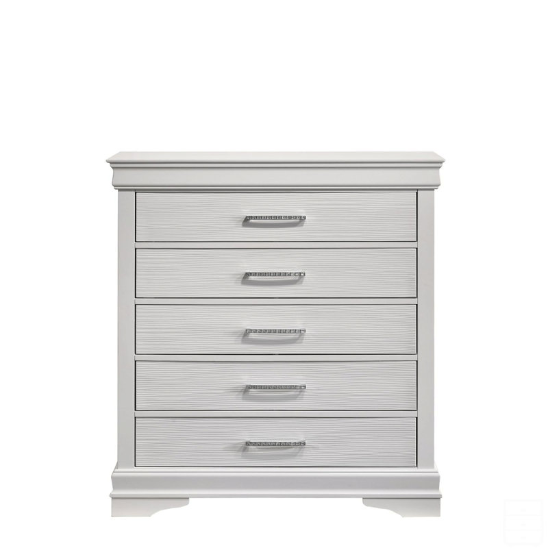 Commode moderne 5 tiroirs en bois, Blanc