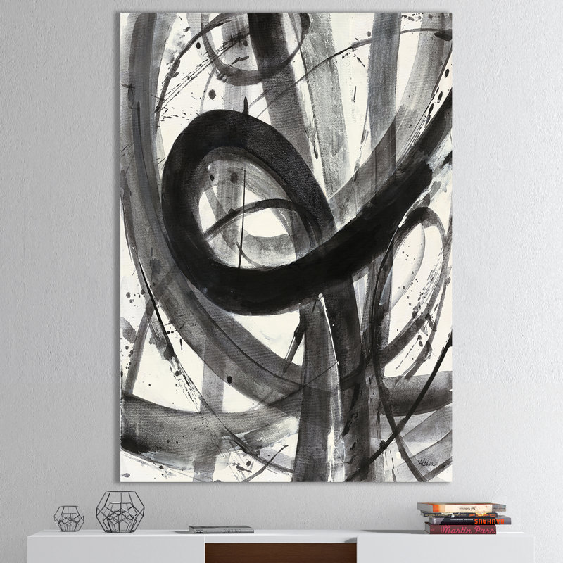 Abstrait noir et blanc sur toile, minimaliste, H 20 po x l 12 po x P 1po