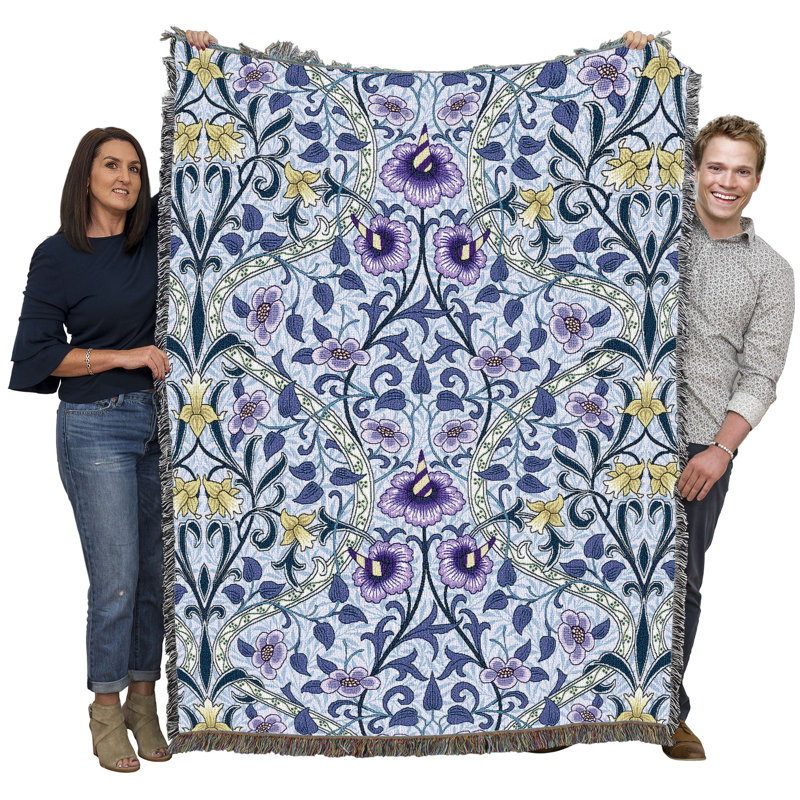 Couverture en denim à motif jonquille William Morris de Pure Country Weavers - Artisanat - Tapisserie tissée en coton - Fabriquée aux États-Unis (72 x 54)