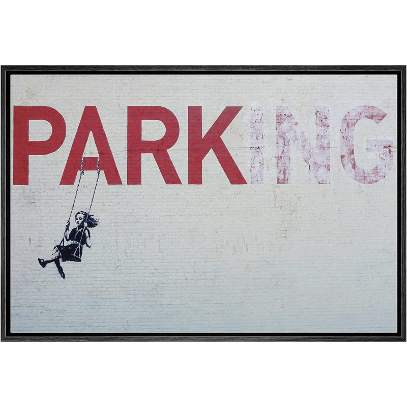 «Banksy Girl In Swing On Park Sign Graffiti», impression sur toile, Noir, L 24 po x H 36 po