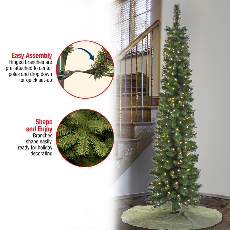 6 Ft. Pre-Lit Nooksack Fir Pencil Slim Tree With LED Lights