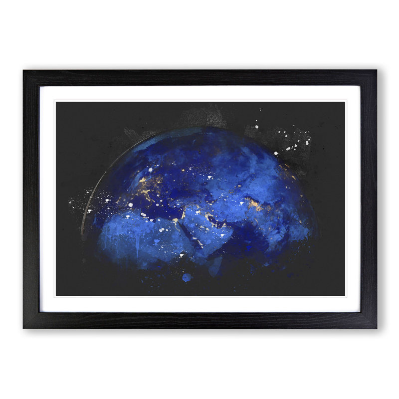 Earth View Paint Splash - Picture Frame Graphic Art, 62cm H x 87cm W x 2cm D, Black Framed