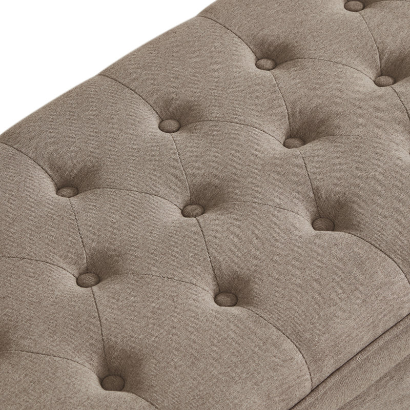 Upholstered tufted button storage bench, Linen