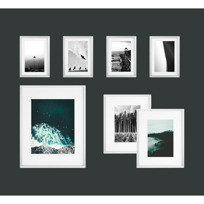 Ensemble de 7 cadres photo en aluminium, Argent