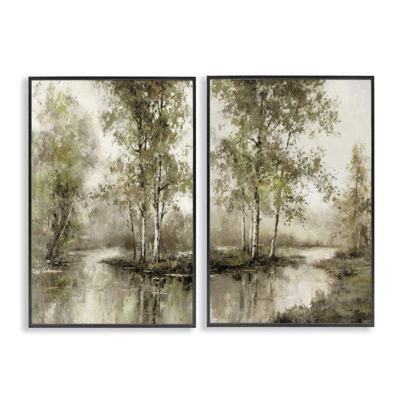 Ensemble de giclées encadrées 2 pièces Idyllic Spring Forest, design par T.C. Chiu, H 18 po x l 24 po