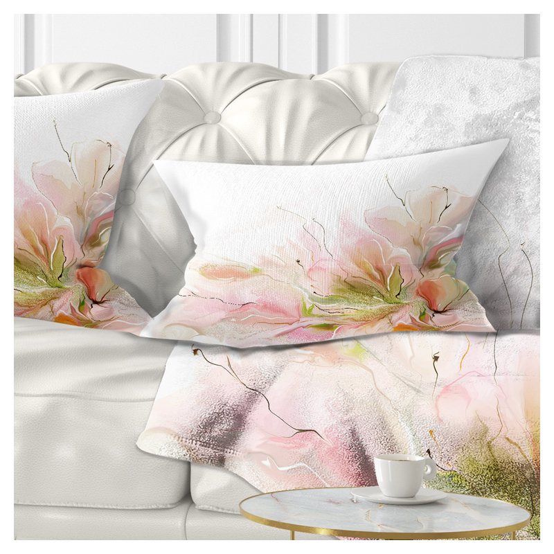 Floral Abstract Design on White - Coussin décoratif à imprimé floral