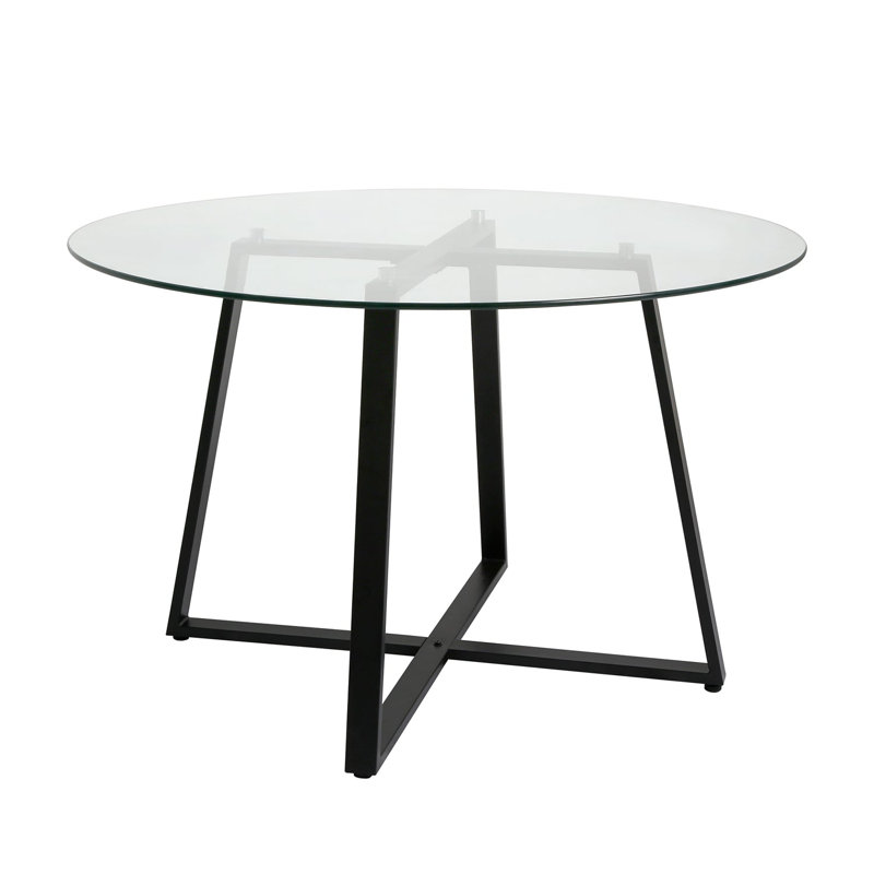 Addalee Round Glass Top Metal Base Dining Table, Black