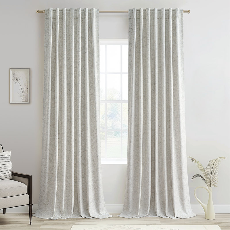 Rideaux en lin isolant 100% occultant avec languette et crochets Dennan, L 52 po x L 84 po, Naturel