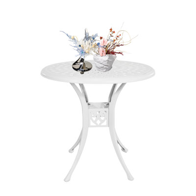 Cast Aluminum Patio Table with Umbrella Hole, Round Outdoor Table,White