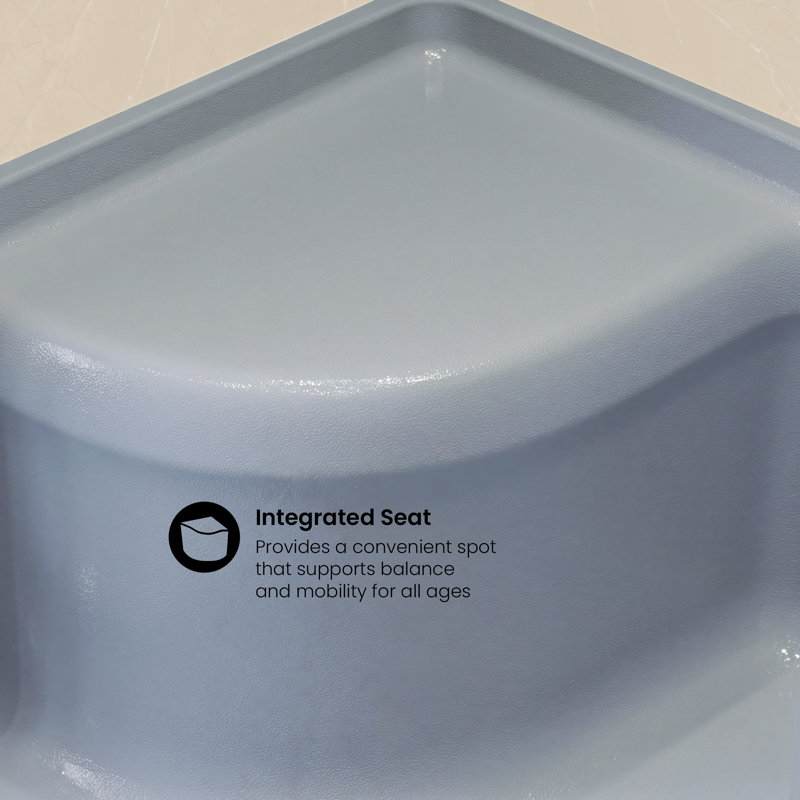 Aquatique 60" x 32" Single Threshold Shower Base With Right Hand Drain and Integral Left Hand Seat , Gray, Right