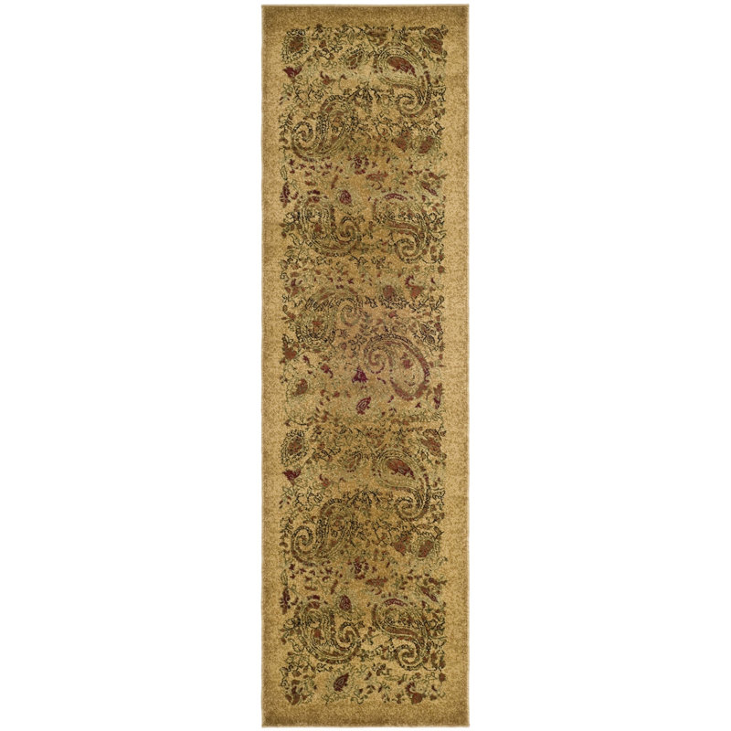 Tapis à motif cachemire brun / rouille / vert clair Klose, Tapis de couloir 2 pi 3 po x 20 pi