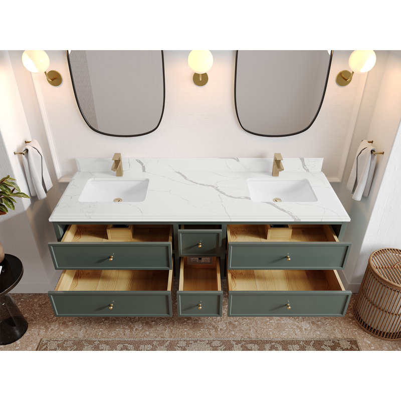 Roswell X P 22 po Meuble-lavabo double D vert étain, Calacatta Laza
