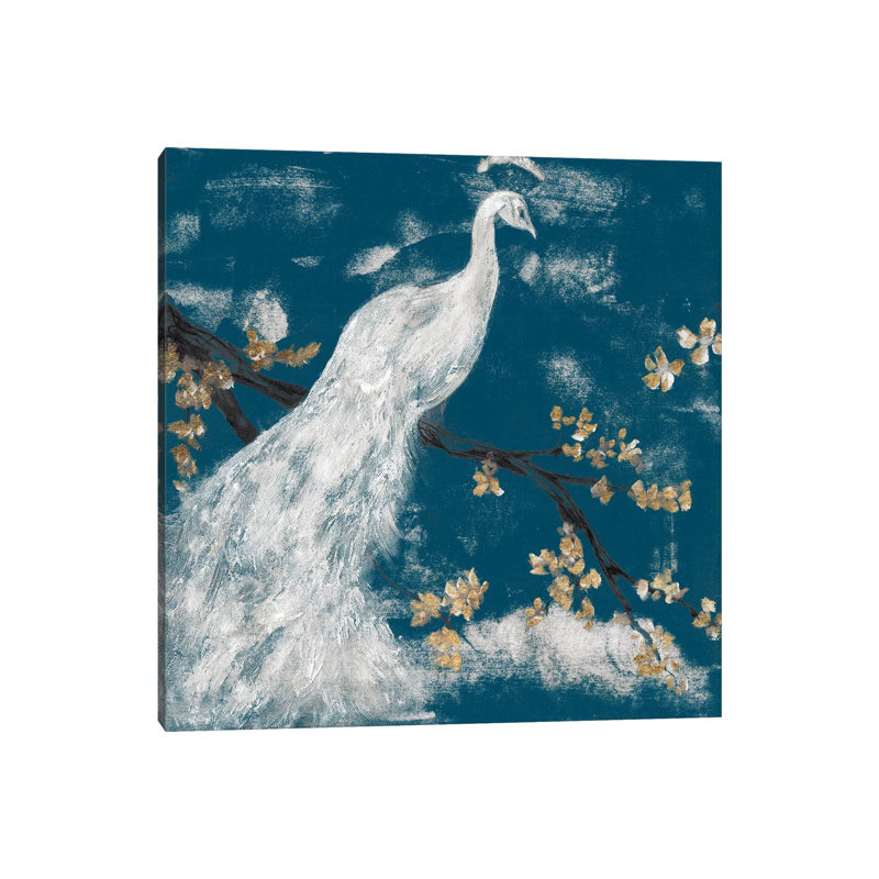 Peacock On Indigo I by Jennifer Goldberger - Wrapped Canvas Print, 30.48cm H x 30.48cm W x 1.905cm D