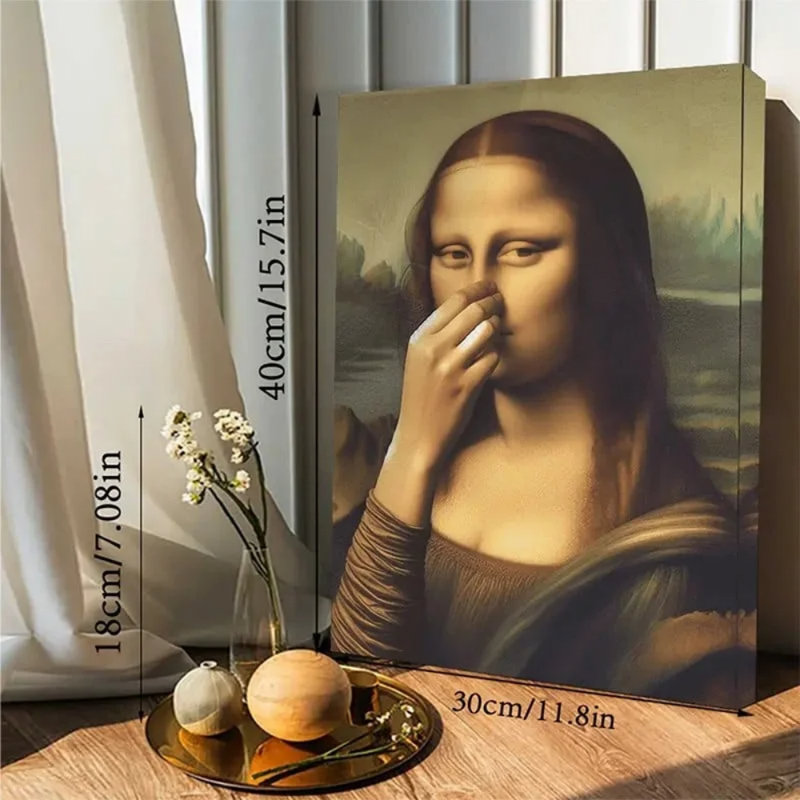 «Mona Lisa», parodie d'art sur toile prête à être accrochée - salon éclectique, H 12 po x l 8 po