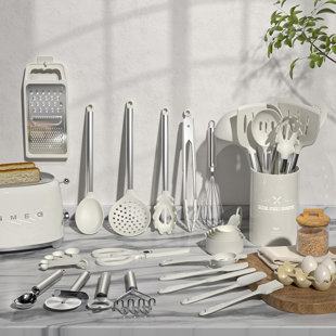 34 Pcs Silicone Cooking Utensil Set, Non-stick Heat Resistant, Dishwasher Safe, Bpa Free, White