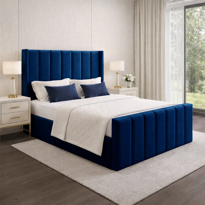 Premium Wingback Storage Bed Frame, Marine, Single (3')