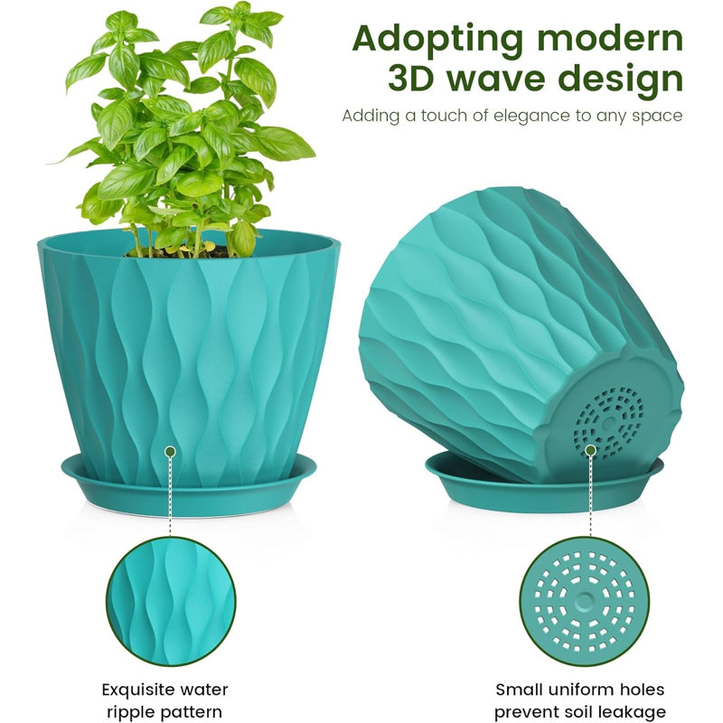 Blue Green Plastic Plant Pots Set Of 7 (7/6.5/6/5.5/5/4.5/4 Inch)
