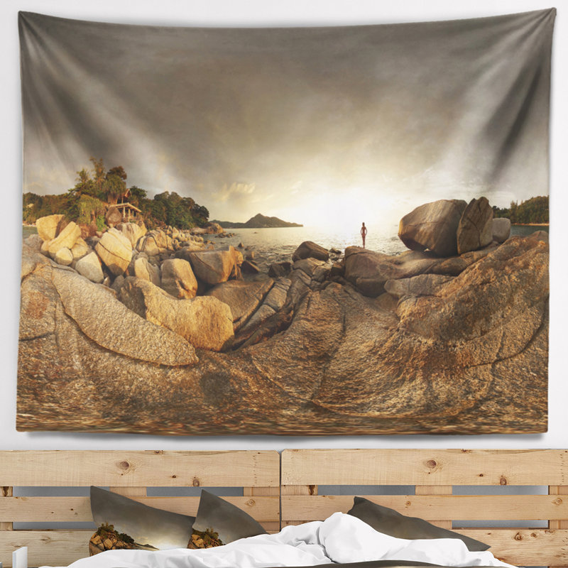 Tapisserie panorama paysage brun rocky forest, H 32 po x l 39 po