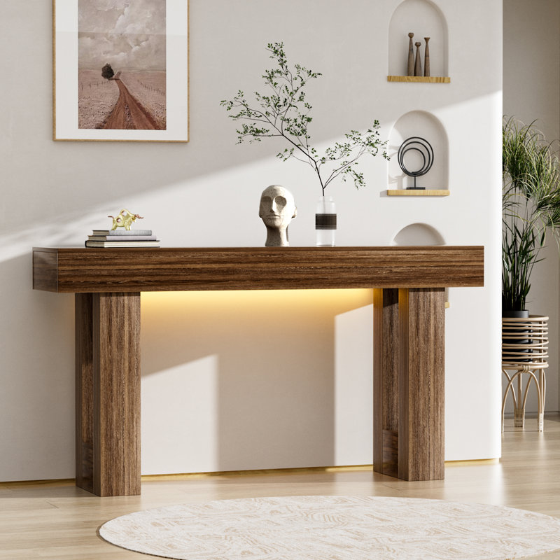 63-Inch Console Table With Charging Station, Walnut