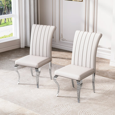 18.5”H Modern Dining Chairs, Arm Less Chair With Polished Stainless Steel Legs by House of Hampton