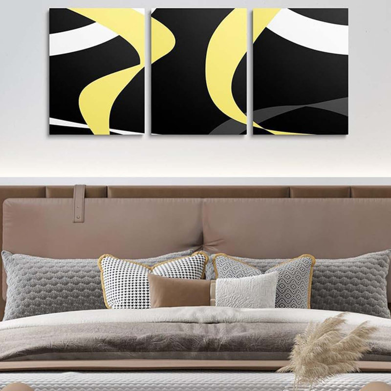 3 Piece Wrapped Canvas Print, Gold