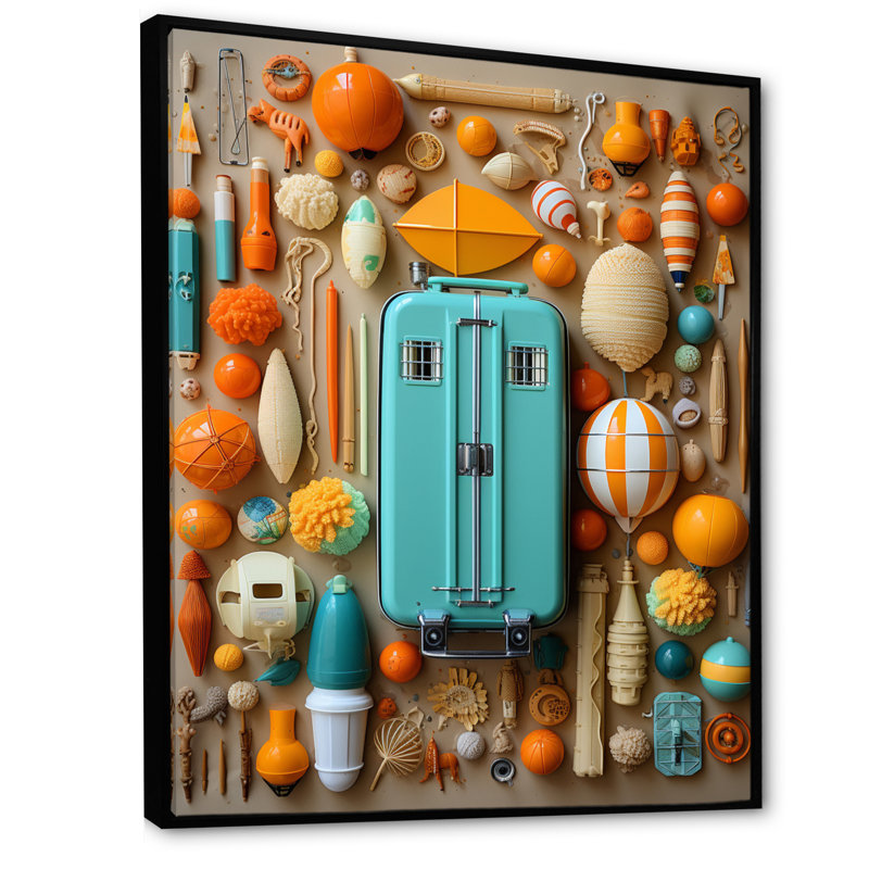 " Beach Toys Collage II ", Black Floater Framed, 20" H x 12" W x 1" D