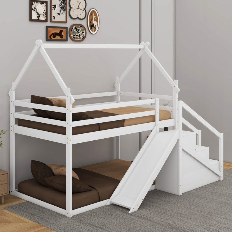 Twin Over Twin Loft Or Bunk Bed With Slide, White