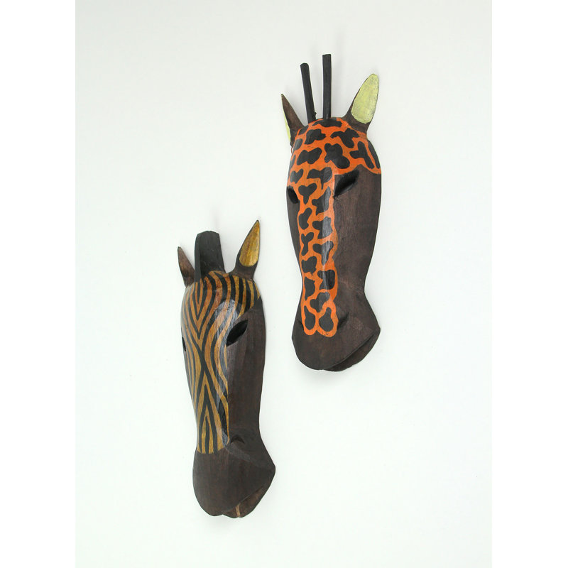 Ensemble de 2 décorations murales masque zébré africain et girafe