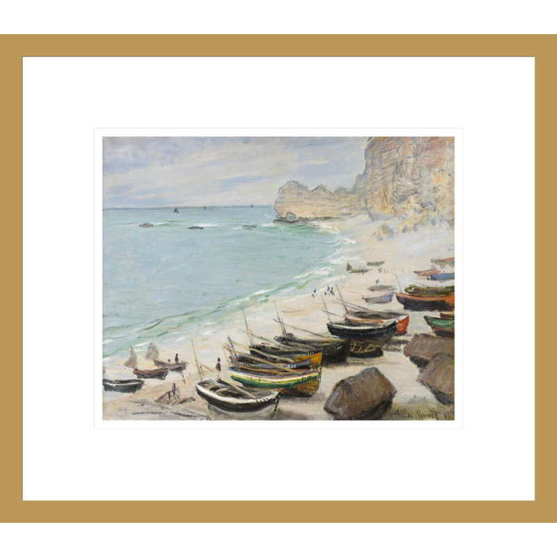 «Bateaux sur la plage à Étretat» par Claude Monet, impression giclée encadrée, H 13,75 po x l 15,68 po