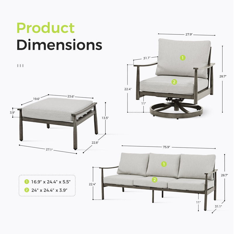 Mariene 5 - Person Patio Conversation Set with Cushions, Gray, Gray