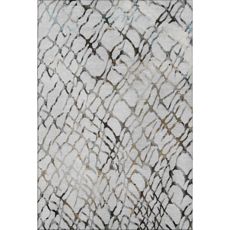 Premium Machine Washable Cerrito AMF609 Silver Rug, Rectangle 9' x 12'